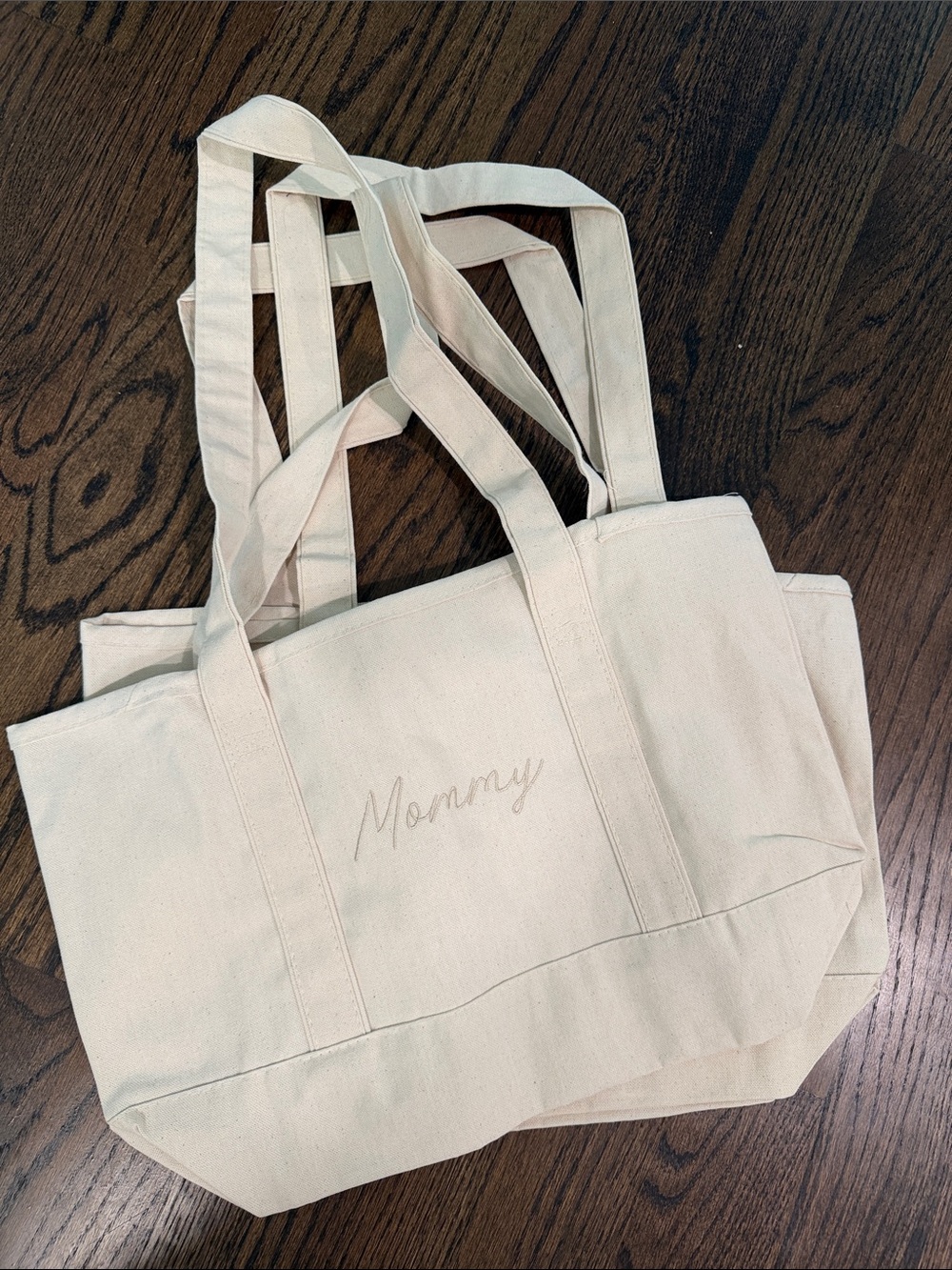 Mommy Embroidered Canvas Tote Bag - Natural